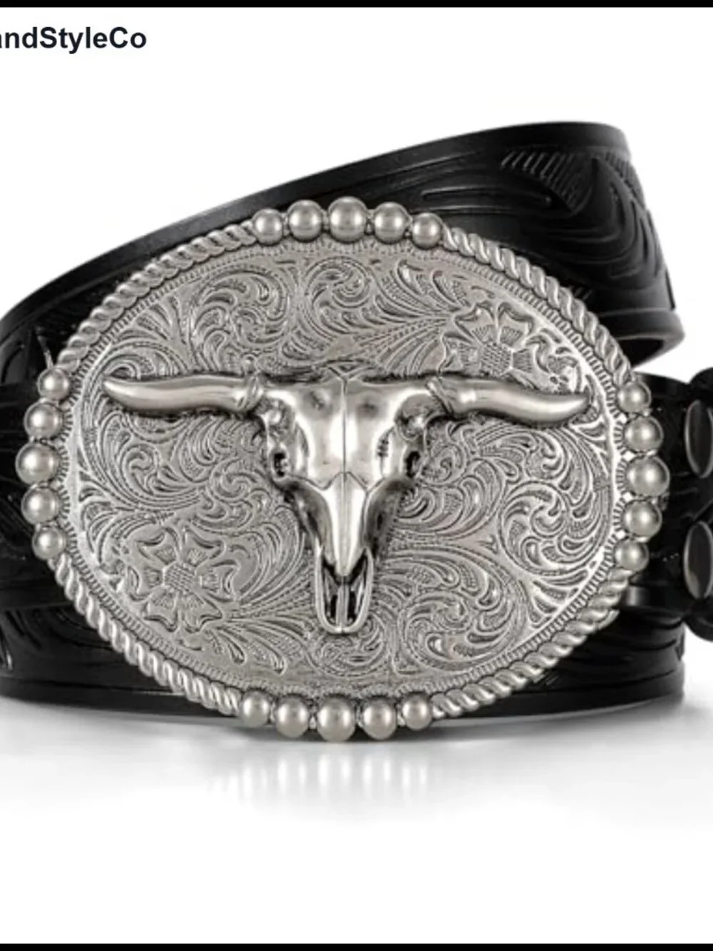 Genuine Leather Western Belt with Big Longhorn Buckle